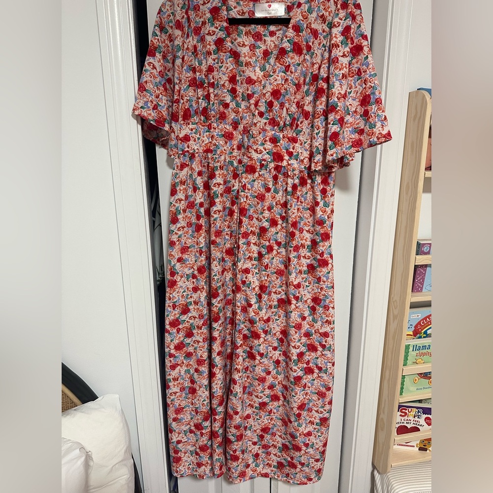 Champagne Floral Pink and Red Dress